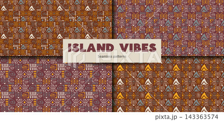 Polynesian Tribal Seamless Pattern Set with Tiki Symbols 143363574