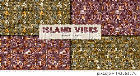 Tiki Ethnic Seamless Pattern Set with Geometric Symbols 143363576