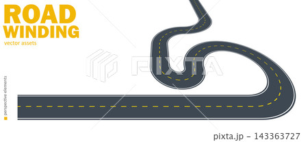 Winding Highway Path with Strong Perspective and Curved Road Winding Highway Path with Strong Perspective and Curved Road 143363727