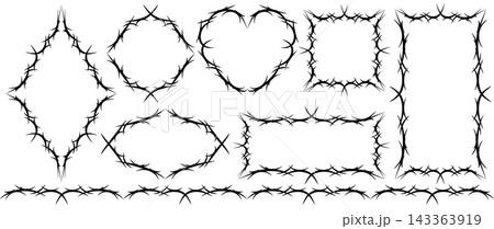 Spiky tribal gothic frame set with varied shapes Spiky tribal gothic frame set with varied shapes 143363919