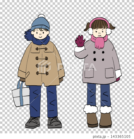 Illustration of children wearing winter coats Illustration of children wearing winter coats 143365105