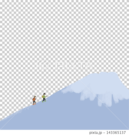 Illustration of two people climbing a snowy mountain, with margins. 143365137