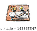 水彩で描いた秋刀魚定食のイラスト 143365547