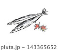 水彩で描いた絵手紙風の秋刀魚のイラスト 143365652