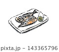 水彩で描いた秋刀魚の塩焼きのイラスト 143365796