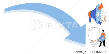 Marketing strategy and document approval vector illustration. Advertising, business growth, official verification, corporate communication, workflow management, legal authorization. Promotion 143366683
