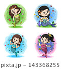 Collection of cute mermaid cartoon characters featuring colorful designs and playful underwater fantasy themes 143368255
