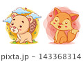 Cute Beaver And Fox Animal Cartoon Vector Illustration Collection Design 143368314