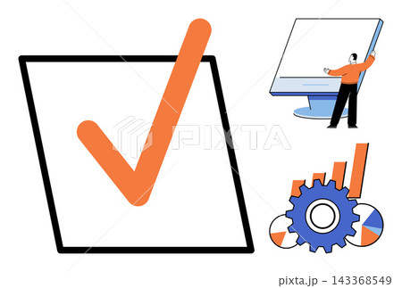 Business productivity and task management vector illustration. Workflow, project planning, data analysis, goal achievement, corporate strategy, performance tracking. Task completion and progress 143368549