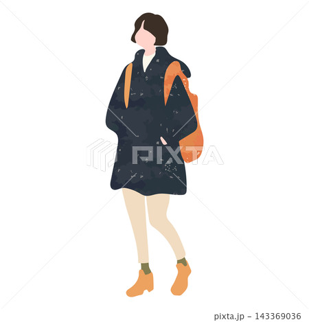 リュックを背負っている秋冬ファッションの女性 143369036