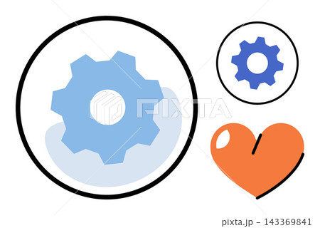 Gear and heart icons set vector illustration. Settings, preferences, love, configuration, maintenance, user profile. Mechanical cogwheel and romantic symbol graphics for digital interface Gear and heart icons set vector illustration. Settings, preferences, love, configuration, maintenance, user profile. Mechanical cogwheel and romantic symbol graphics for digital interface 143369841