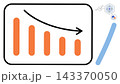 Declining bar chart with a downward trend arrow vector illustration. Financial loss, economic crisis, market crash, business failure, negative growth, investment risk. Decreasing graph symbol 143370050