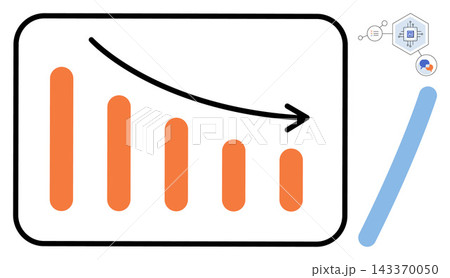 Declining bar chart with a downward trend arrow vector illustration. Financial loss, economic crisis, market crash, business failure, negative growth, investment risk. Decreasing graph symbol Declining bar chart with a downward trend arrow vector illustration. Financial loss, economic crisis, market crash, business failure, negative growth, investment risk. Decreasing graph symbol 143370050