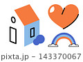 House heart and rainbow vector illustration. Real estate, love, family, happiness, home, childhood. Residential building, romantic symbol, colorful arch dwelling affection weather 143370067