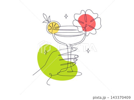 Cocktail Vector Illustration featuring Colorful Mixed Drink, Cocktail Glass, Fresh Fruit, Ice Cubes, Tropical Beverage and Summer Party Elements 143370409