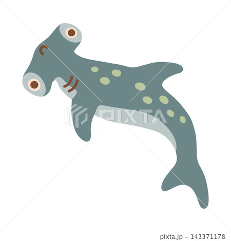 Cute hammerhead shark character vector illustration with spots. Cute ocean animal isolated on white background for kids and sea theme 143371178