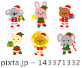 クリスマスの小物を持つ動物たち（コアラ ライオン ウサギ ヒツジ ゾウ） サンタと小人のクリスマス素 143371332