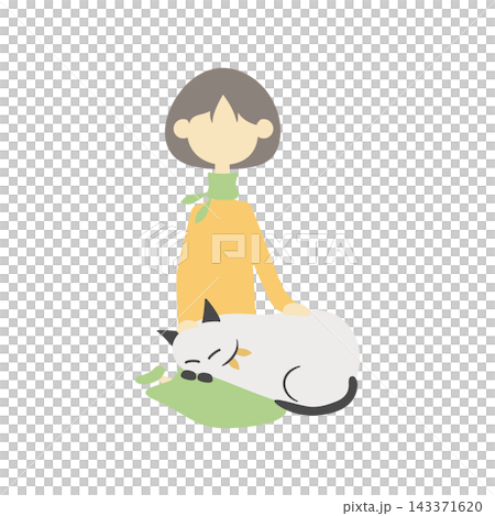 A cat sleeping on a girl's lap 143371620