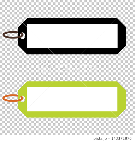 Set of 2 ring-attached tags (black and light green) with customizable text; transparent background. Set of 2 ring-attached tags (black and light green) with customizable text; transparent background. 143371976
