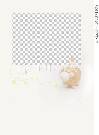 New Year's card photo frame featuring a sheep with a Kagami Mochi (rice cake offering) on top (no text) New Year's card photo frame featuring a sheep with a Kagami Mochi (rice cake offering) on top (no text) 143371978