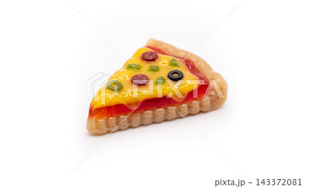 Slice of pizza toy isolated on white background with pepperoni fastfood miniature plaything triangle toppings isolated background horizontal perspective appetizing Slice of pizza toy isolated on white background with pepperoni fastfood miniature plaything triangle toppings isolated background horizontal perspective appetizing 143372081