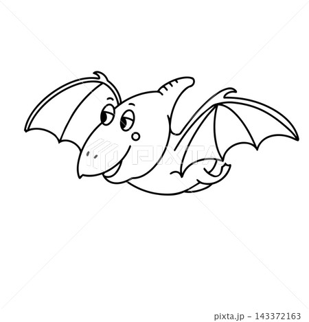 Cute pterodactyl dinosaur coloring page outline vector. Brave cheerful playful flying prehistoric character. Kids education nursery poster apparel sticker craft. 143372163