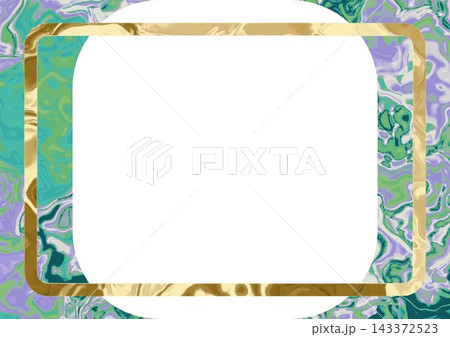 金枠角丸緑紫流体マーブル背景 143372523