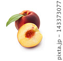 Sweet peaches with leaves on white backgrounds 143373077