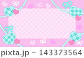 チェックハートとリボンとパールのガーリーフレーム背景素材-16:9 143373564