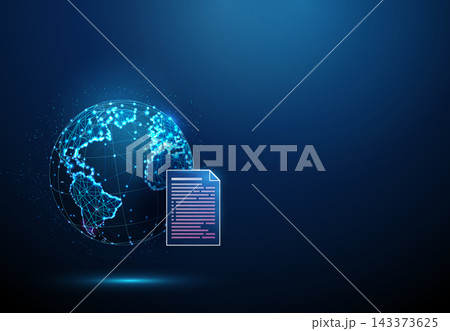 3D blue planet Earth and document. Global communication, international business, worldwide network, digital data, trade logistics, economy, world connection concept 3D blue planet Earth and document. Global communication, international business, worldwide network, digital data, trade logistics, economy, world connection concept 143373625