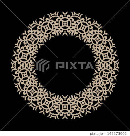 Oriental vector pattern with arabesque, floral elements. Ceramic plate with circular lace frame arabic pattern. Traditional classic ornament. For laser cutting, textile, engraving, embroidery, plate 143373902
