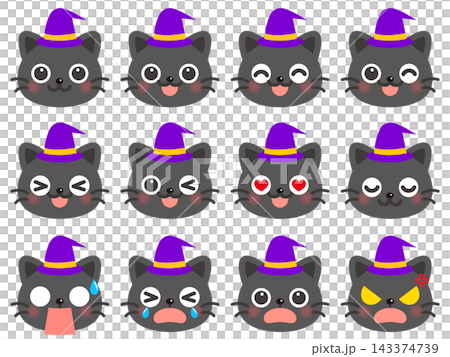 Cute black cat face icon illustration material 2 showing various emotions (joy, anger, sadness, happiness) Cute black cat face icon illustration material 2 showing various emotions (joy, anger, sadness, happiness) 143374739
