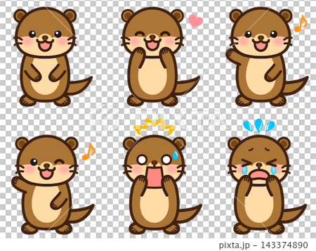 Cute otter illustration set Cute otter illustration set 143374890