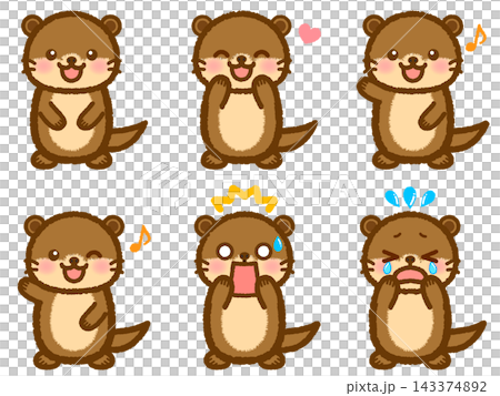 可愛いカワウソのイラスト素材セット3 可愛いカワウソのイラスト素材セット3 143374892