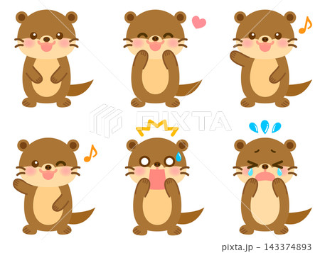 可愛いカワウソのイラスト素材セット4 可愛いカワウソのイラスト素材セット4 143374893