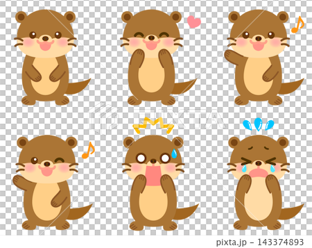 可愛いカワウソのイラスト素材セット4 可愛いカワウソのイラスト素材セット4 143374893