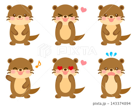 可愛いカワウソのイラスト素材セット5 可愛いカワウソのイラスト素材セット5 143374894