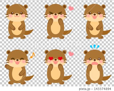 可愛いカワウソのイラスト素材セット5 可愛いカワウソのイラスト素材セット5 143374894