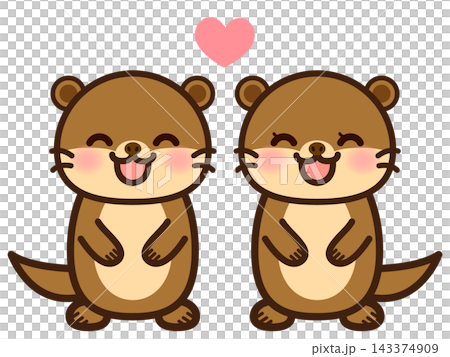 Cute otter couple illustration material #3 Cute otter couple illustration material #3 143374909
