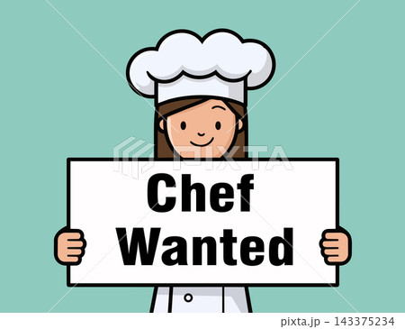 Female Chef Holding Chef Wanted Sign Restaurant Hiring 143375234