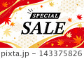 紅葉と和柄で彩る秋のスペシャルセールバナー・赤と金の販促デザイン 143375826