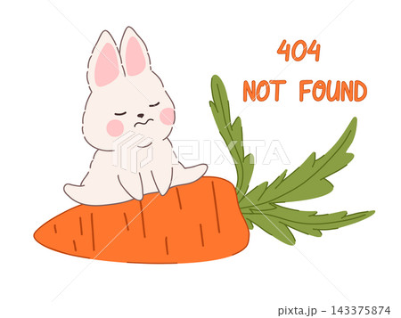 404 Not Found text with a kawaii rabbit illustration. Playful error page design with an adorable bunny. Ideal for website graphics, social media posts, digital stickers, posters and UI elements 143375874