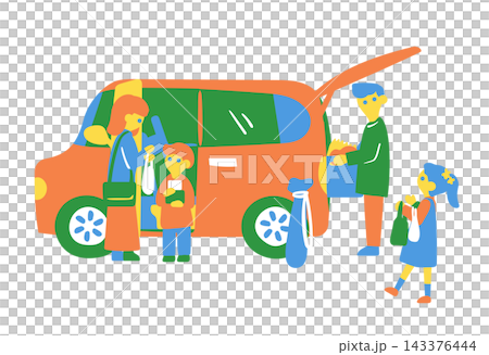 Family unloading shopping bags from car (no background, single image) Family unloading shopping bags from car (no background, single image) 143376444