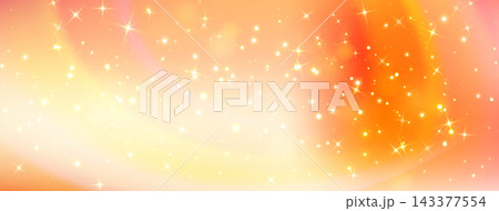 Dreamy yellow and orange background, cute unicorn magic, glittering rainbow sparkles, gradient sky with stars, fantasy and shimmering princess-themed light effects. Vector illustration. Dreamy yellow and orange background, cute unicorn magic, glittering rainbow sparkles, gradient sky with stars, fantasy and shimmering princess-themed light effects. Vector illustration. 143377554