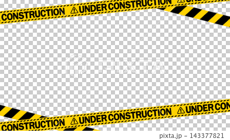 「工事中」「Under construction」の警告テープのフレーム。テキストエリア。 143377821