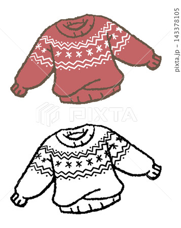 手描きの赤いセーターのイラストと線画 手描きの赤いセーターのイラストと線画 143378105