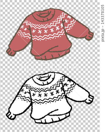 手描きの赤いセーターのイラストと線画 手描きの赤いセーターのイラストと線画 143378105
