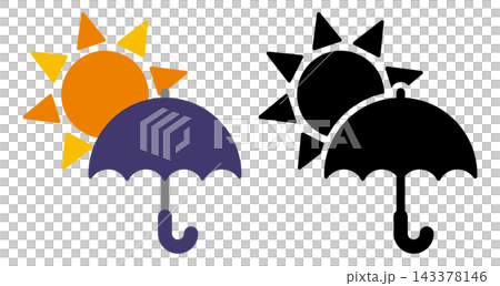 A simple design featuring an icon of a parasol and UV protection, representing the sun and UV cut. 143378146