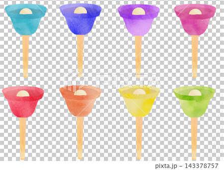 カラフルな8色セットのミュージックベル、ハンドベルのイラスト1 カラフルな8色セットのミュージックベル、ハンドベルのイラスト1 143378757