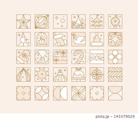 Art deco Christmas icons beige Art deco Christmas icons beige 143379029